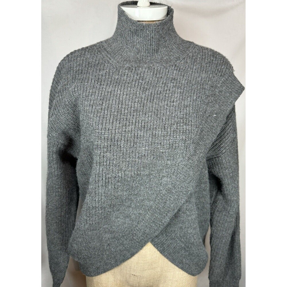 VOY Mock Neck Cross Over Front Medium Weight Grey Sweater SZ S Oversized